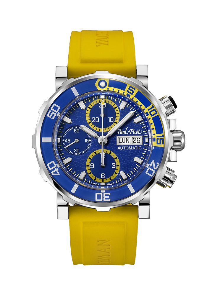 Paul Picot Yachtman III Chronograph Blue & Yellow Automatic Swiss Watch 43mm – Ref. P1127BJS.SG.2614CM061
