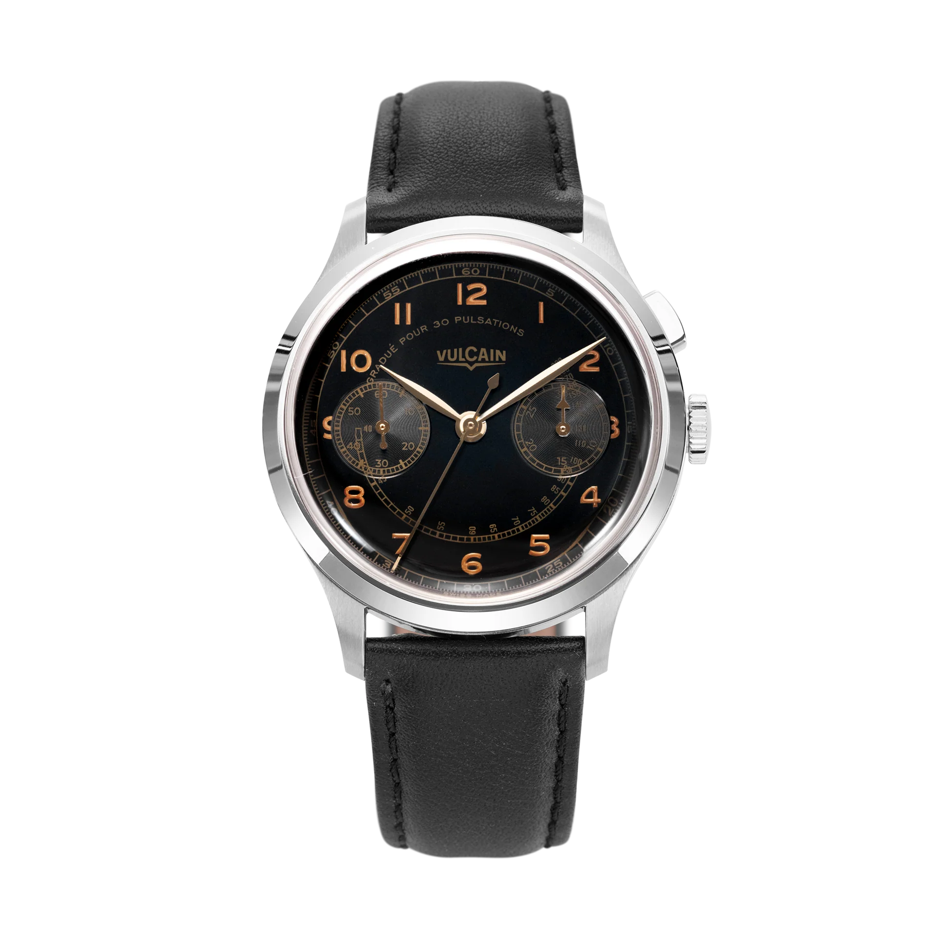 Vulcain Monopusher Heritage Black – Swiss Hand-Wound Chronograph 39mm