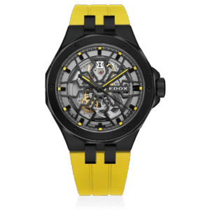 Edox Delfin Mecano Automatic 43mm Black & Yellow – Swiss Skeleton Watch Ref. 85303-37CAJ-NJ