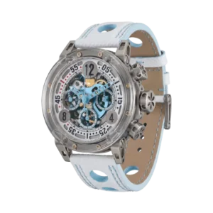 BRM MK-44 Polished White & Light Blue – French Racing Skeleton Automatic Chronograph